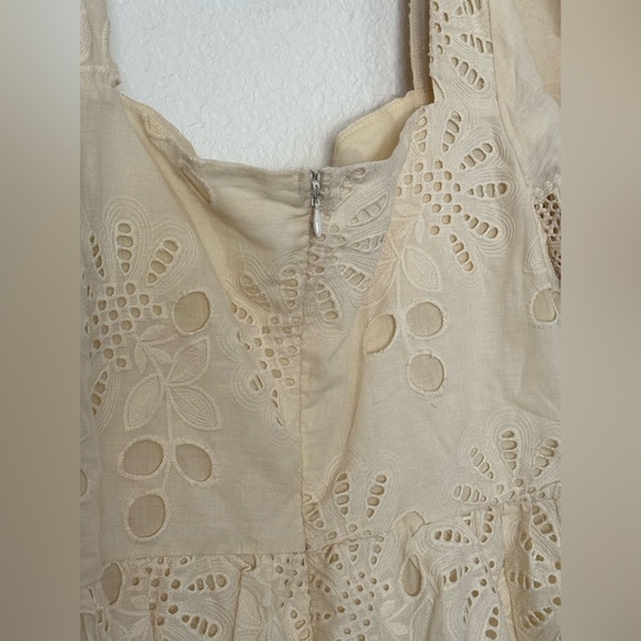 Showpo Just Me Back to the Island Cream Lace Tiered Skirt Mini Dress- Medium - Picture 9 of 15